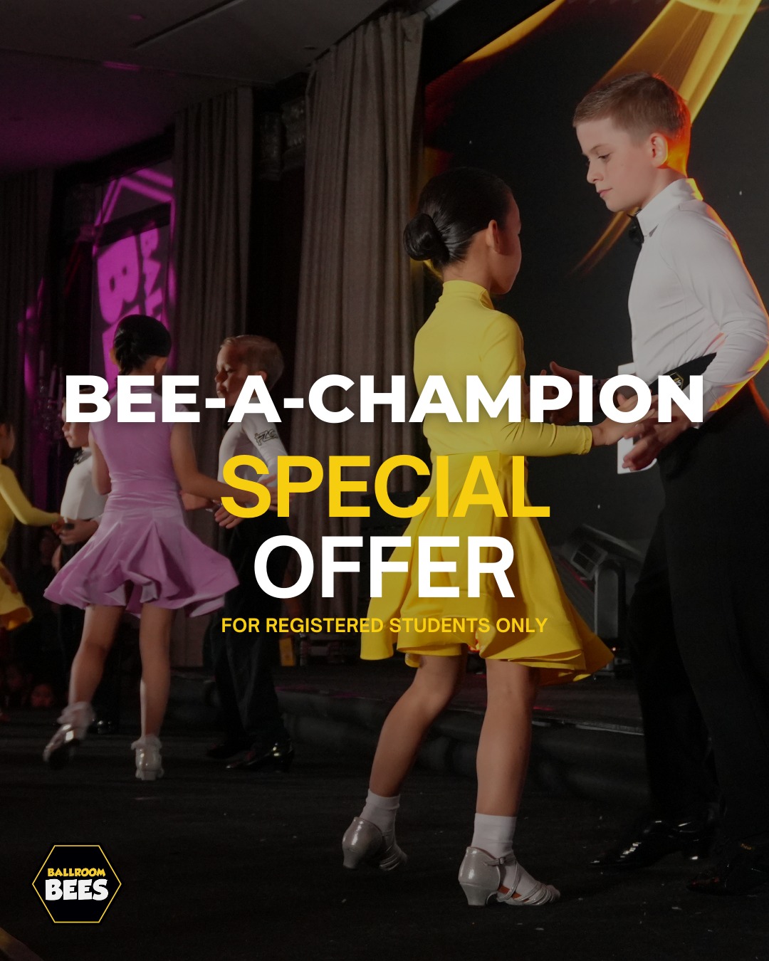 For our older students, we have a special offer for students who are registered for term 2 classes and want to take things to the next level with our Bee-A-Champion programme. 

This is designed for dancers aged 5 and above who are ready for more focused training, exam preparation and a structured way to grow their ballroom and Latin skills. 

If you are ready contact us for more details.

LINK IN BIO

#BallroomBees #BeeAChampion #Competition #Exam #dance #danceclass #kids