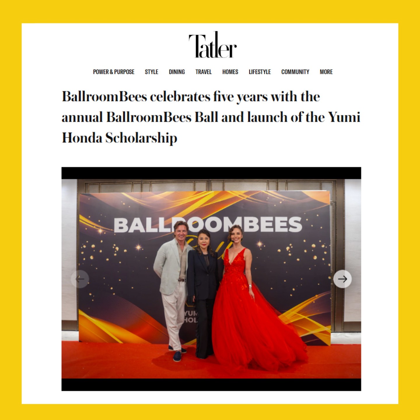 BallroomBees is proud to share that our 5th annual BallroomBees Ball has been featured in Tatler Asia, recognizing our student showcase and the launch of the Yumi Honda scholarship.

The BallroomBees Ball brings together young dancers, their families and our teaching team for a day of performances, professional showcases and special presentations. It is a celebration of everything BallroomBees stands for: Creativity, Confidence and Community.

Tatler Asia’s spotlight highlights how BallroomBees empower children to express themselves, build confidence and connect with others through dance. We are deeply grateful for this recognition and for the continued support of our incredible community of parents, students and partners.

#ballroombeesball #ballroombees #yumihonda #tatlerasia #scholarship #dance #kidsdancing #danceclass